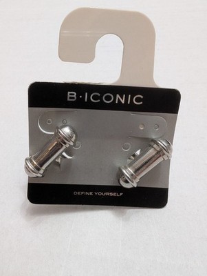 B Iconic cuff links silver tone metal barbells org packaging 1 inch vintage
