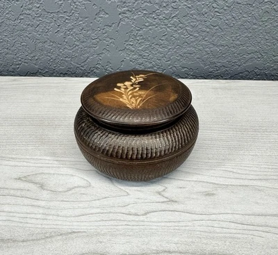 Vintage Japanese Wood Treenware Carved Trinket Box Lid Floral Bowl Made in Japan - Image 1 of 4