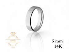 14K White Gold 5mm FLAT Wedding Band Ring - Comfort Fit Matte Brushed Solid Gold