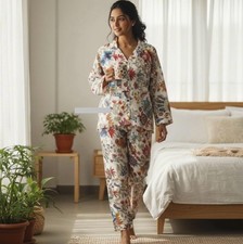 Women  s Handmade Indian Cotton Nightwear Hand Block Floral Pajama Lounge Set