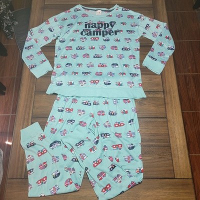 2 Pc Secret Treasures Blue LS Pj Set ''Happy Camper'' - Size Medium (8-10)