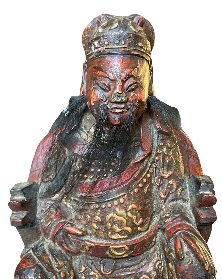 Statue Sculpture en Bois Laqué Polychrome Dignitaire Taoïsme Asie Chine XIX ème - Photo 2/4