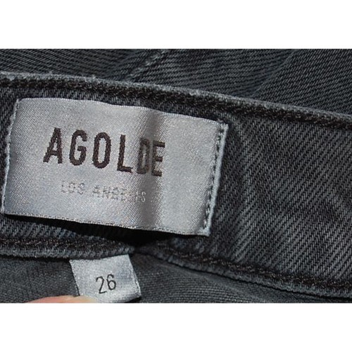 Women's Agolde Toni Black Denim Raw Hem Mid-Rise Straight Distressed Size 26x26 - Picture 8 of 10