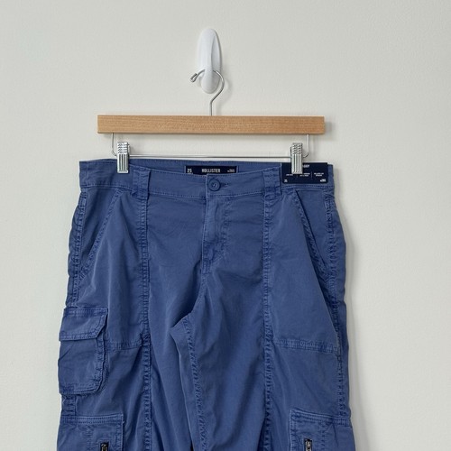 Pantaloni cargo donna Hollister a vita bassa larghi nuovi con etichette taglia 2S/26S blu - Foto 3 di 12