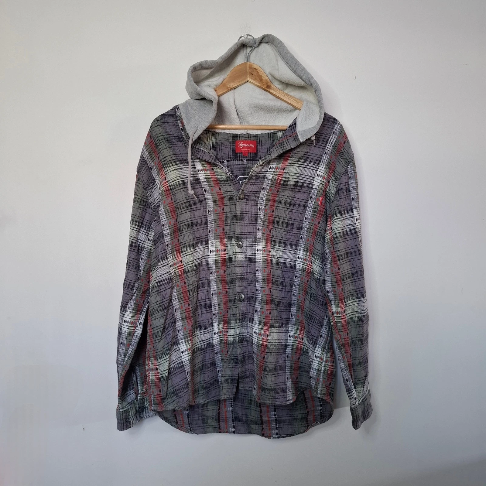 Chemise homme SUPREME FW18 à capuche jacquard flanelle coton multicolore taille L