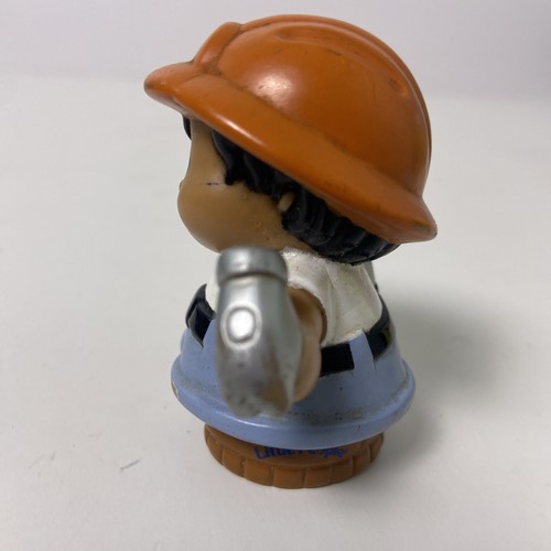 Little People Construction Worker Hardhat Flag Hammer Black Hair 2001 Mattel - Picture 4 of 5