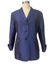 Vintage Giorgio Armani Collezione Italy Silk Blue Blazer Jacket Sz 8 Medium
