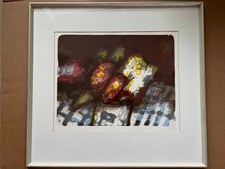 Klaus Fußmann Fussmann Signiert Rahmen  "Dahlien" von 1984 Siebdruck 37,5 x 48cm