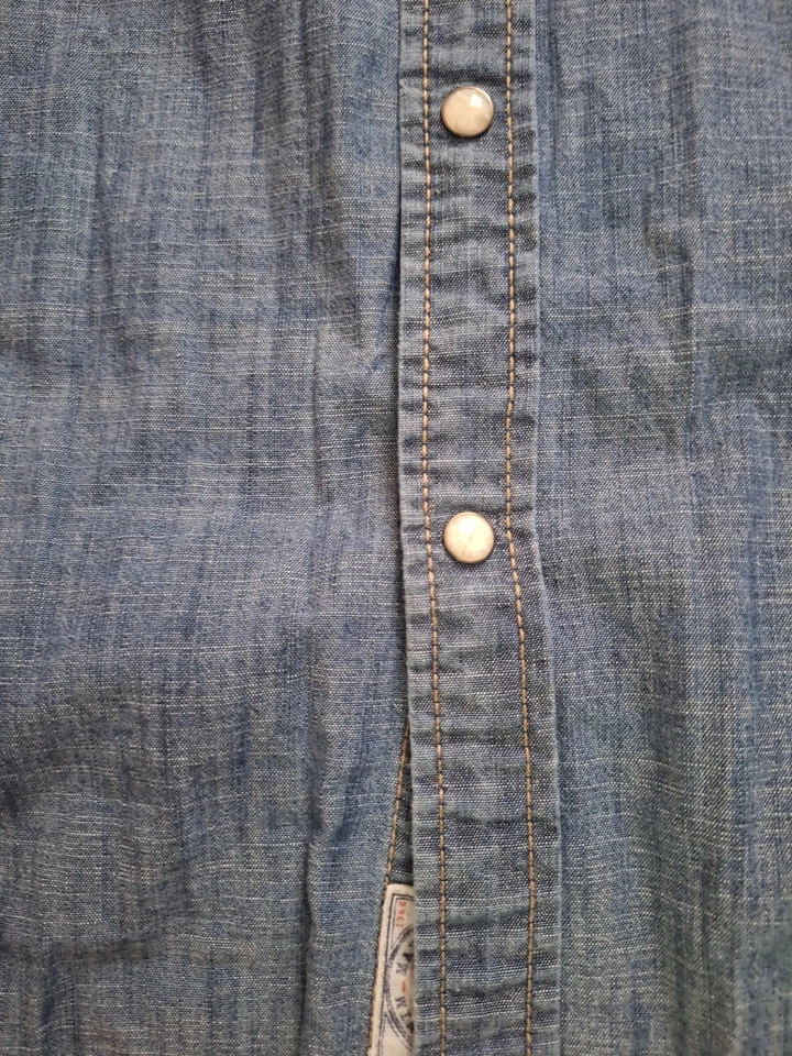Mens Esprit Blue Denim Short Sleeve Shirt Size Large Pearl Snap Buttons - Image 3 of 4