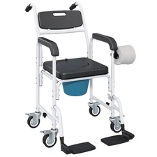 Xcceries Bedside Commode Shower Chair with 4 Wheels Lock 4-in-1 Seniors Black