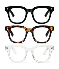 REAVEE 3 Pack Retro Oversized Reading Glasses for Women Blue Light Blocker 1.50