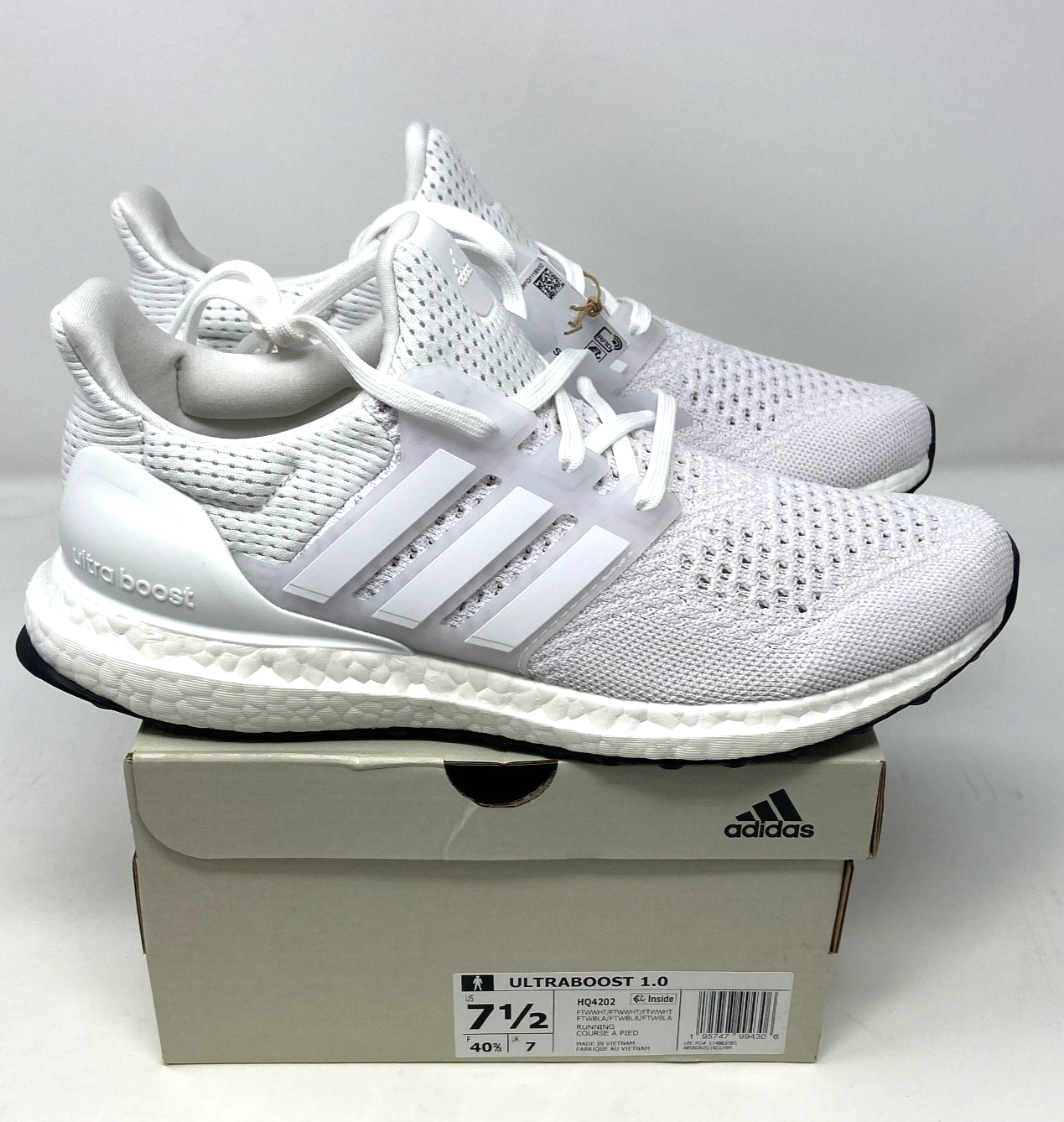 Adidas Ultraboost 1.0 DNA Running Sporty Shoes Triple White HQ4202 Mens Size 7.5