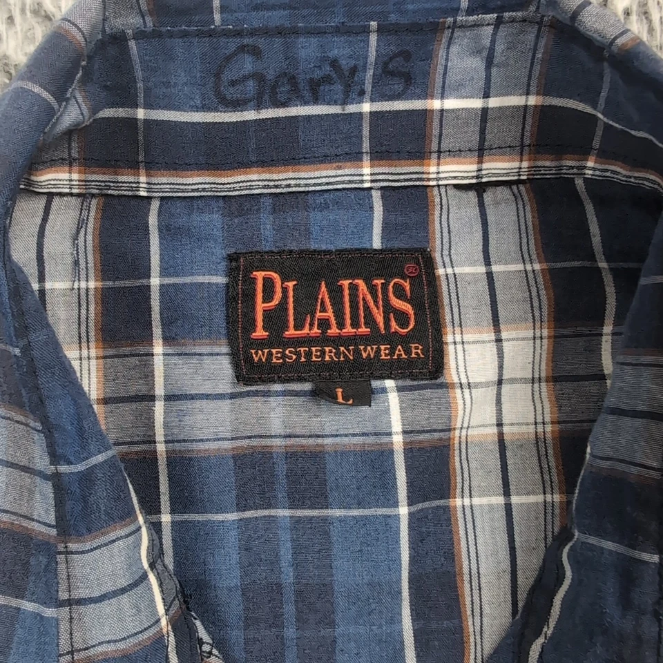 Camisa Ely Plains Adulto Grande Azul Perla A Presión Informal a Cuadros Vaquero Tareas Rodeo Foto 2 de 4