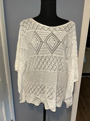 Polo Ralph Lauren White Cotton Lace boho Open Knit Top, Ladies Small