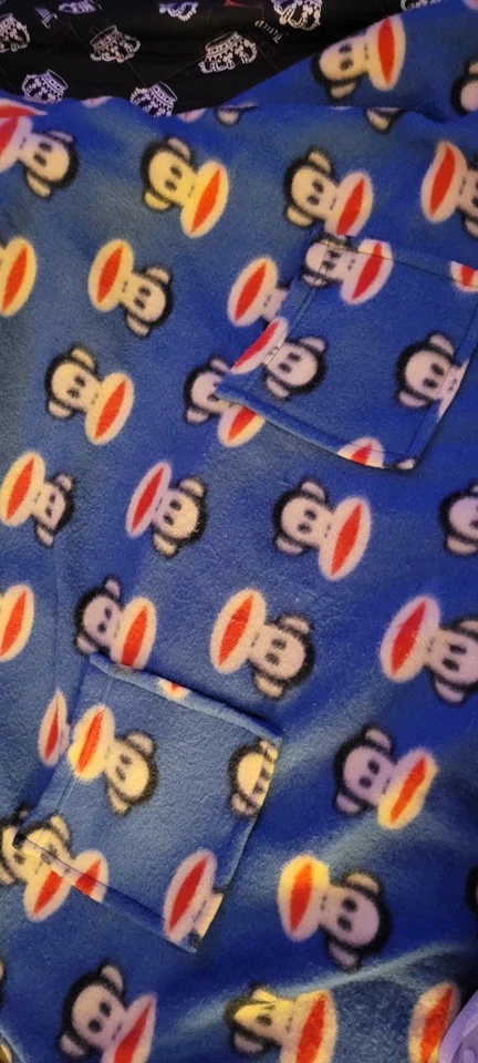 Bata polar vintage Paul Frank Julius de gran tamaño azul bolsillos traseros rara talla única Foto 2 de 4