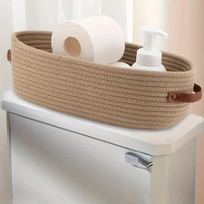Bathroom Organizer - Woven Storage Basket for Toilet Paper & Supplies
