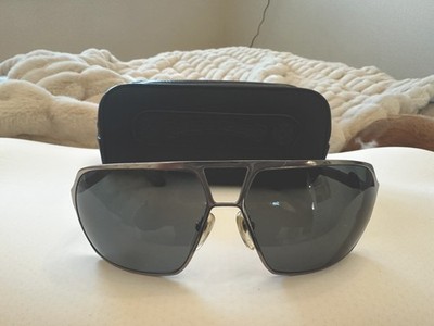 CHROME HEARTS DOUBLE ''D'' ll MBK-BKL SILVER BLACK LEATHER AVIATOR  SUNGLASSES