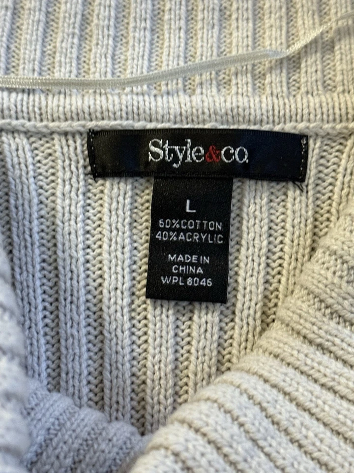 Suéter túnica cuello capucha marfil Style & Co L tejido acanalado dobladillo de encaje vieira Foto 3 de 4