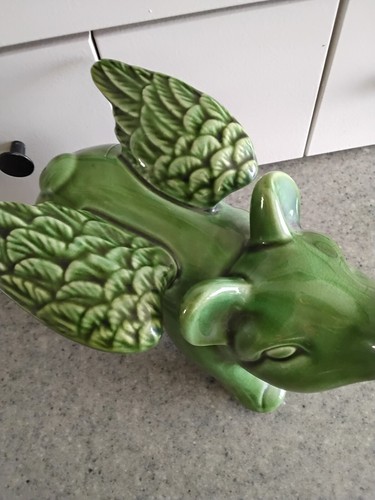 Ceramic Green Flying Pig Figurine, When Pigs Fly Home Decor - Picture 3 of 13