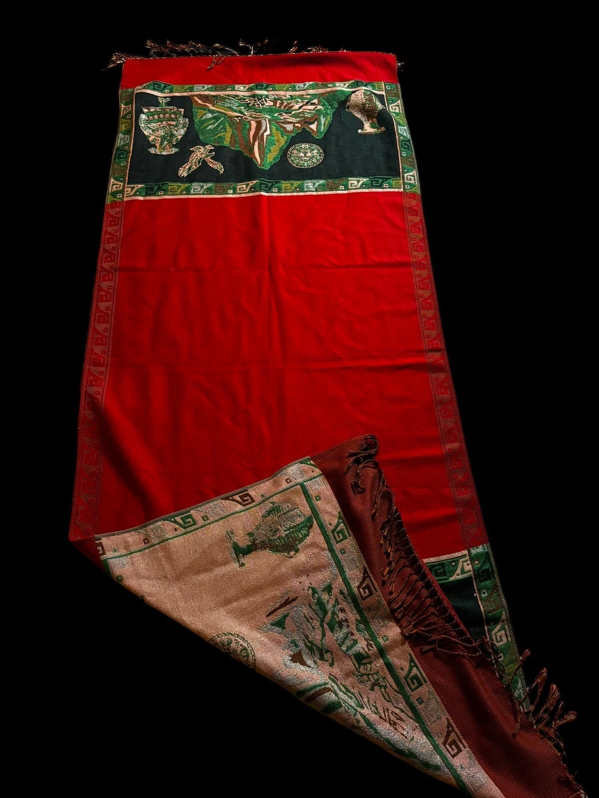 VTG Handmade Cashmere Scarf Shawl Saree Tapestry 70x26 In
