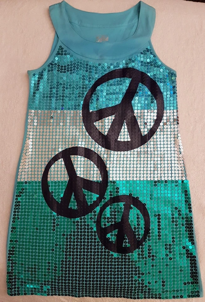 Vestido Justice Girls 12 Lentejuelas Azul Océano Playa Fiesta Boho Retro Sol Sin Mangas Foto 4 de 4