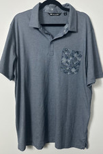 Travis Mathew Polo Shirt Mens 2XL Blue Golf Logo Pima Cotton Floral A59