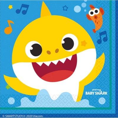 16 Servietten Baby Shark Hai Kinder Party Geburtstag Comic Tischdeko 33x33cm