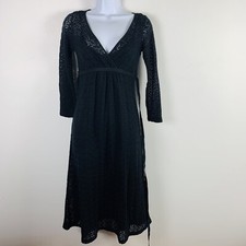 Ann Taylor LOFT Womens Dress 0 Black Crochet V Neck Empire Waist Mid Calf