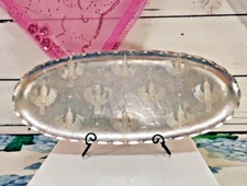Arthur Armour Oval Hammered Silver Aluminum Tray Egyptian Wheat Fan Platter 14"