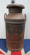 ANTIQUE VINTAGE BRITISH MILK CHURN PRIMATIVE COAT OF ARMS ARMORIAL FLAG FOLK ART