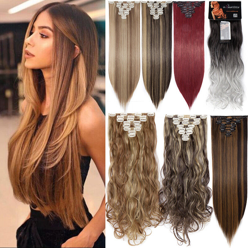 100% Real Natural Clip in Hair Extensions Full Head 8 Piece Set Long as  Human UK | eBay