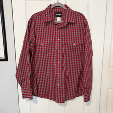 Wrangler Red and Blue Plaid Long Sleeve Button Down Men  s Shirt Size Large, Pear