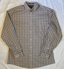 Eddie Bauer Shirt Mens Sz M Tan Plaid Relaxed Button Down Wrinkle Resistant