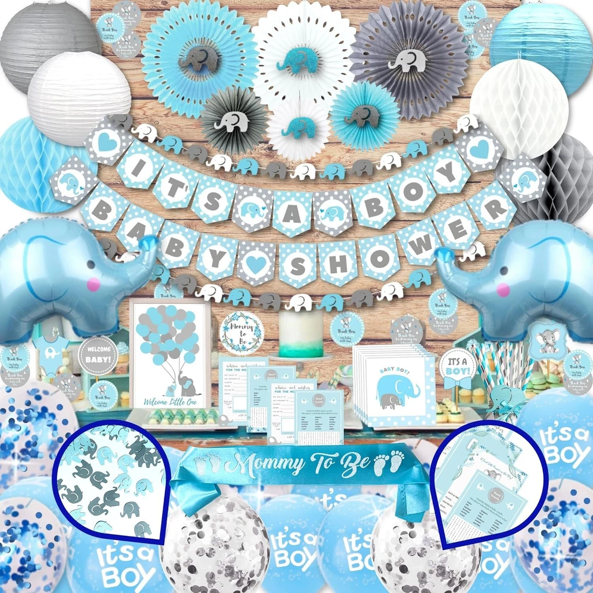 Teal elephant on sale baby shower decorations