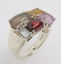 925 STERLING SILVER FIVE GENUINE GEMSTONE BAND RING SIZE 9 7.7 G