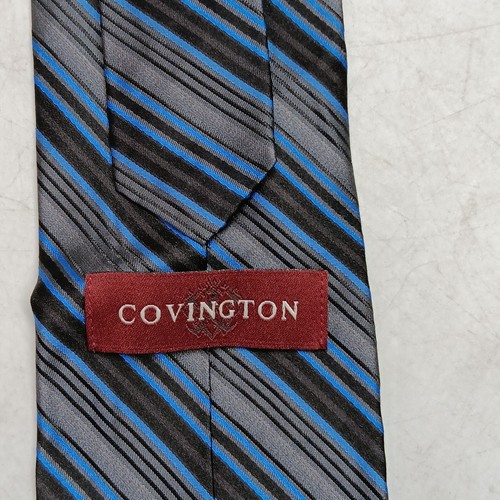 Covington Mens Necktie Tie Black Blue Gray Striped 100% Silk 56" x 3.75" - 第 4/5 張圖片