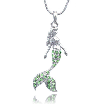 Fairytale Lime Green Stone Pave Mermaid Pendant Necklace Girl Jewelry GIFT BOX 