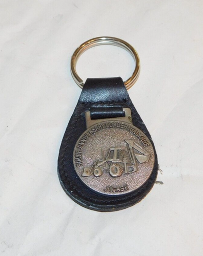 Vintage JI Case Silver Anniversary Loader Backhoe Keychain Pewter Leather