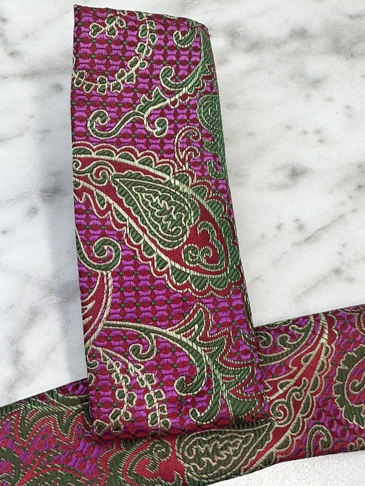 BARCELONA CRAVATTE Men Necktie with Hanky; Multicolor, Paisley, 3" - Image 3 of 4
