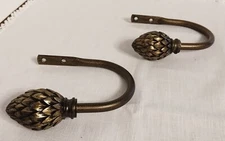 Metal Decorative Antique Look "Bud" Design Hook Curtain Holdback (Set of 2)