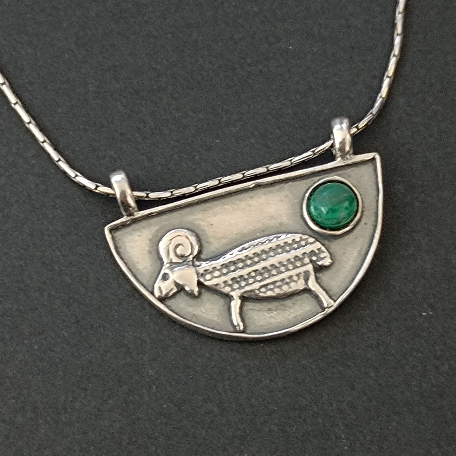 Sterling Silver Necklace Folk Ethnic Animal Artisan Eilat Stone Modernist Unique