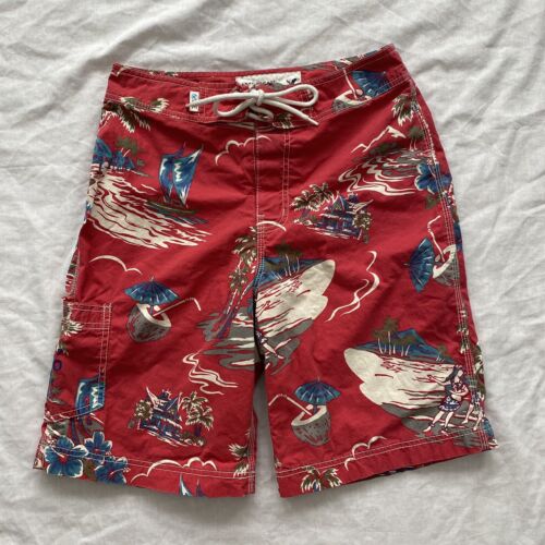 American Eagle Outfitters Mens Bathing Suit Trunks Red Hawaiian Size 28