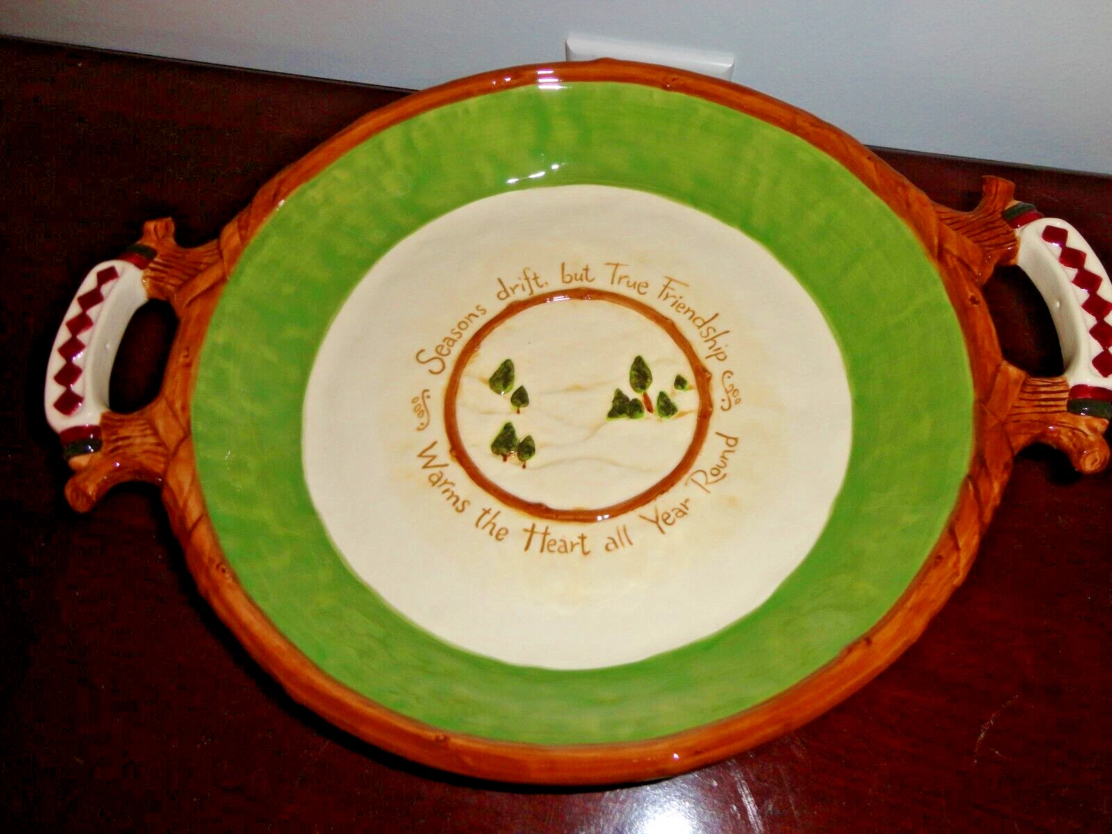 DOUBLE WALL CERAMIC PIE DISH WITH HANDLE SEASON DRIFT TRUE FRIENDSHIP WARM HEART