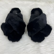 Stars Above Women's Paris Crossband Faux Fur Slippers Black Size L 9/10