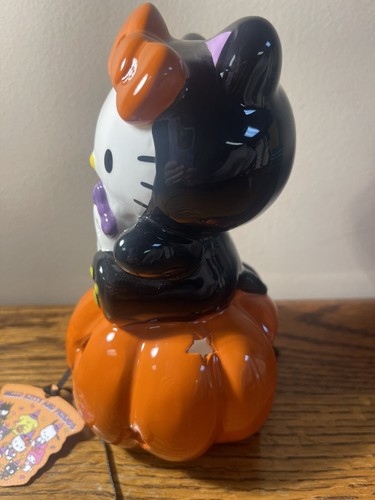 Blue Sky Hello Kitty Black Cat On Pumpkin Ceramic Tealight Candle Holder - Picture 3 of 9
