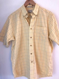 LL Bean Menâs Short Sleeve Shirt M Collared Yellow Plaid Top Cotton Wrinkle Free | eBay