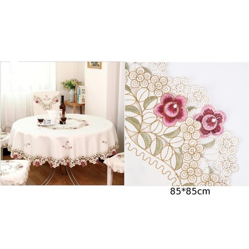 Vintage Round Table Cloth Embroided With Lace Dining Room Table Cover Decoration - Picture 22 of 37