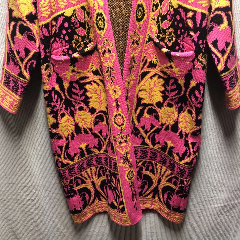 Vertigo Cardigan Sweater Size M Faux Fur Collar Pink Bright Pockets - Image 2 of 4