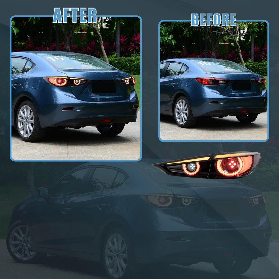 Par de luces traseras LED ahumadas para Mazda 3 AXELA 2014-2018 sedán con giro secuencial Foto 2 de 4