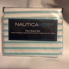 Nautica Kids 3-Piece Twin Size Sheet Set Blue And Green Stripes Bedding